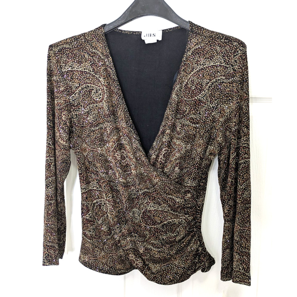 Women's Paisley Glitter Top Brown XL Grannycore Fairy Y2K Evening
